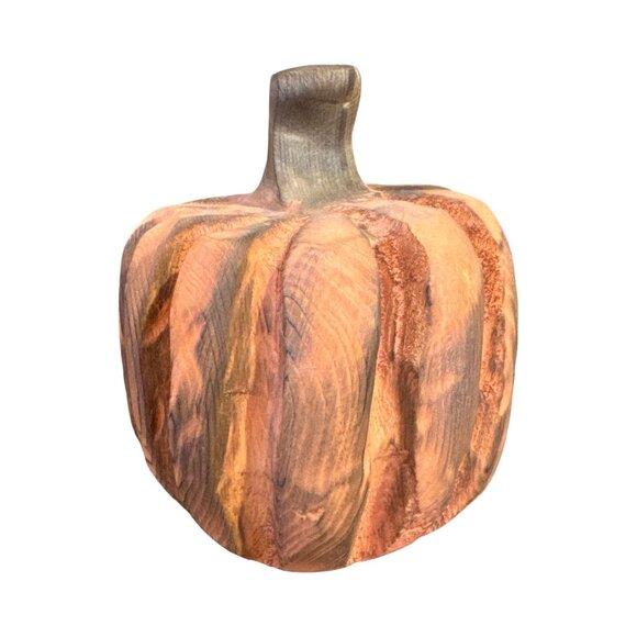 Handmade Wooden Pumpkin Carving By Basket Case Designs LLC 6" Decorative Rustic - Picture 5 of 7